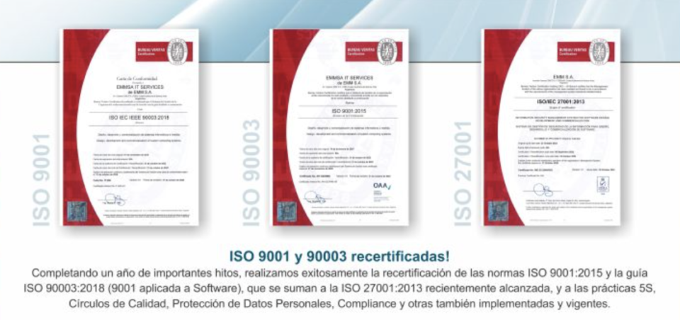 ISO 9001, 90003 y 27001 ¡Recertificadas!